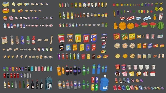 Low Poly Style Groceries Pack Low-poly 3D model 2