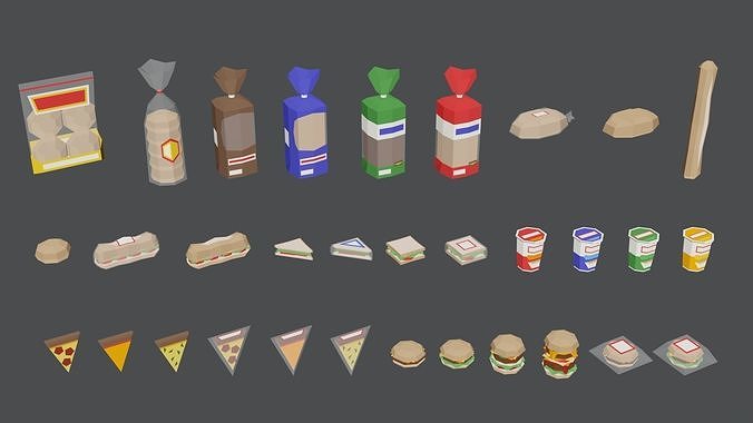 Low Poly Style Groceries Pack Low-poly 3D model 4