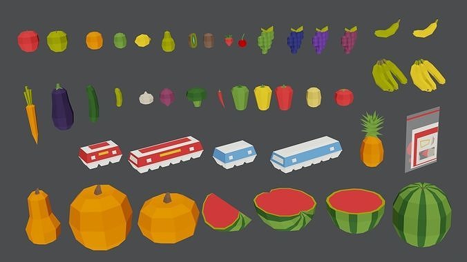 Low Poly Style Groceries Pack Low-poly 3D model 3