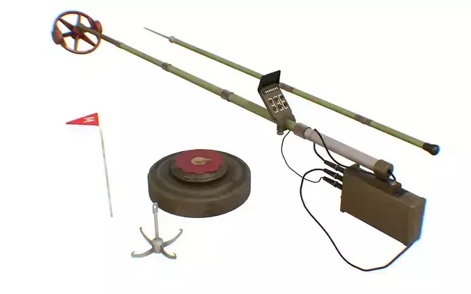 Mine Detector Set IMPS Mina TM-62 Dipstick Lowpoly 3d Model