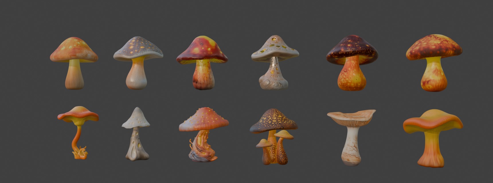Golden Mushrooms Megapack 3D print model_7
