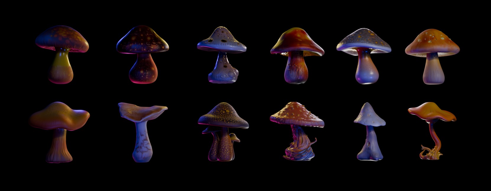 Golden Mushrooms Megapack 3D print model_6