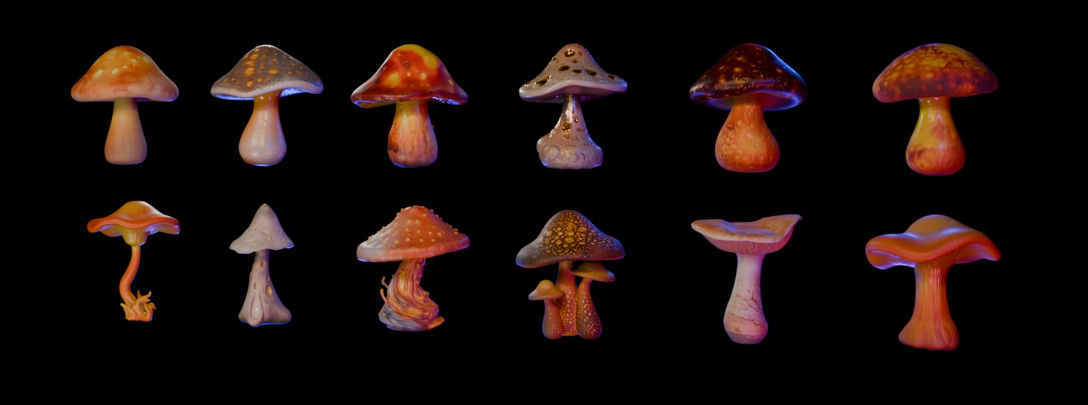 Golden Mushrooms Megapack 3D print model_3