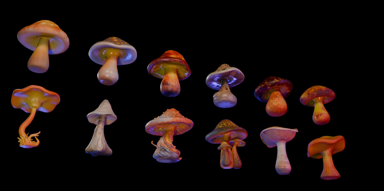 Golden Mushrooms Megapack 3D print model_4