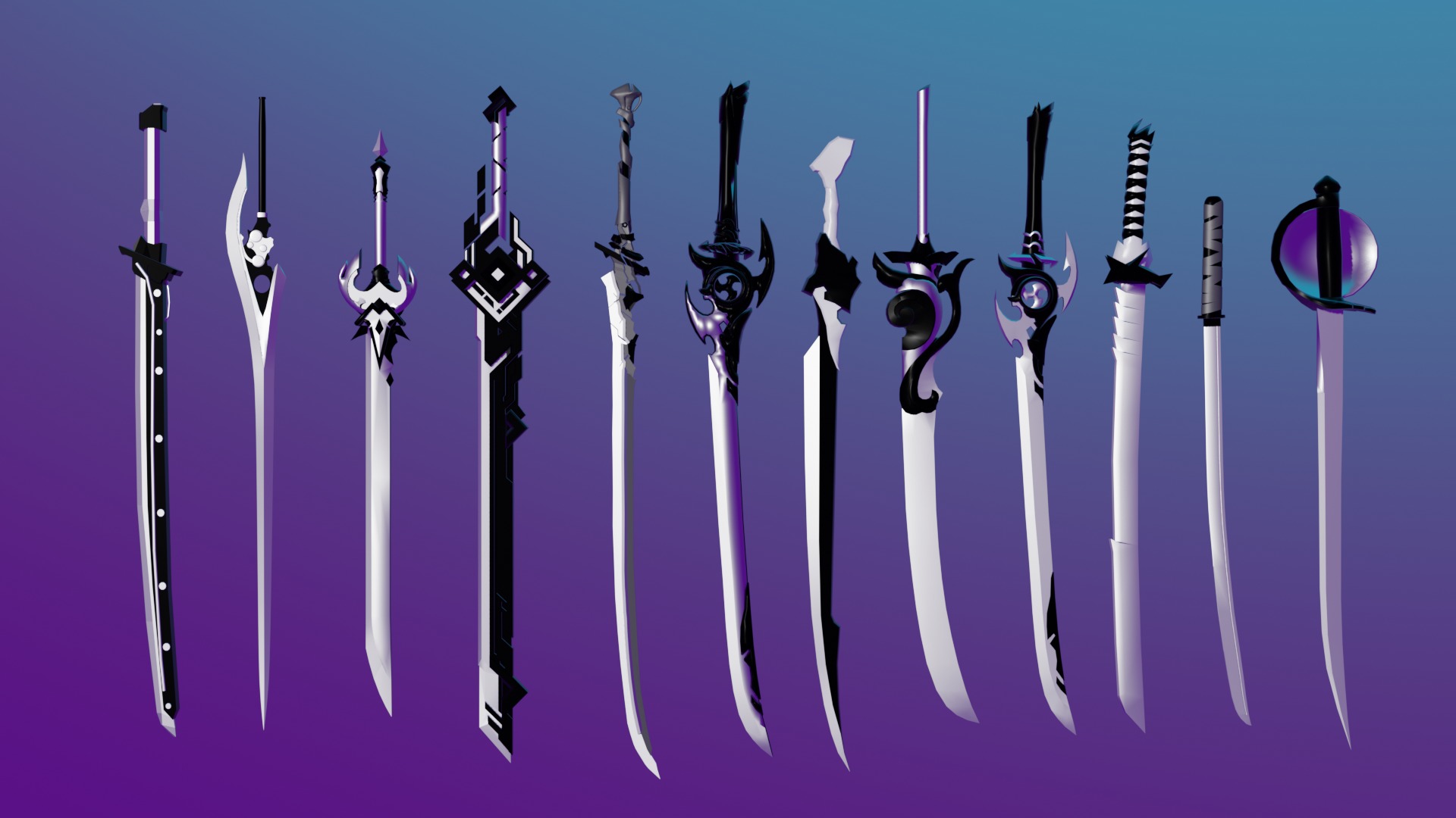 100 Fantasy Weapons Basemesh Pack V7 Low-poly 3D model_9