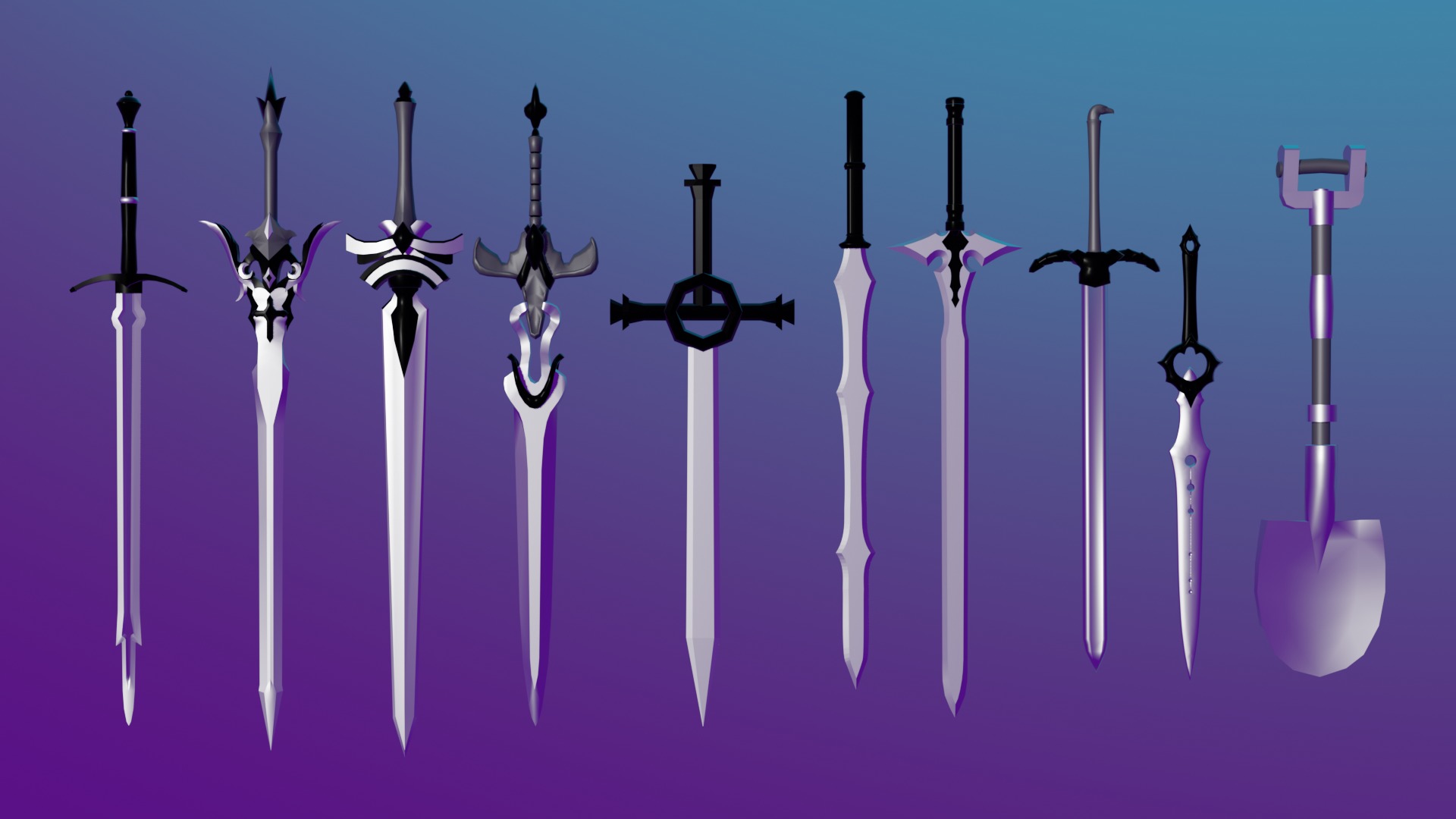 100 Fantasy Weapons Basemesh Pack V7 Low-poly 3D model_7