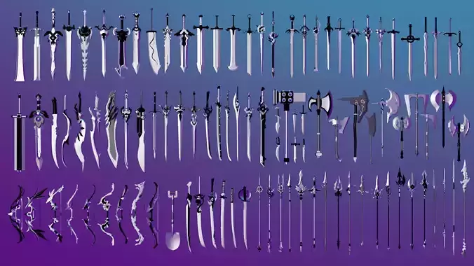 100 Fantasy Weapons Basemesh Pack V7 Low-poly 3D model