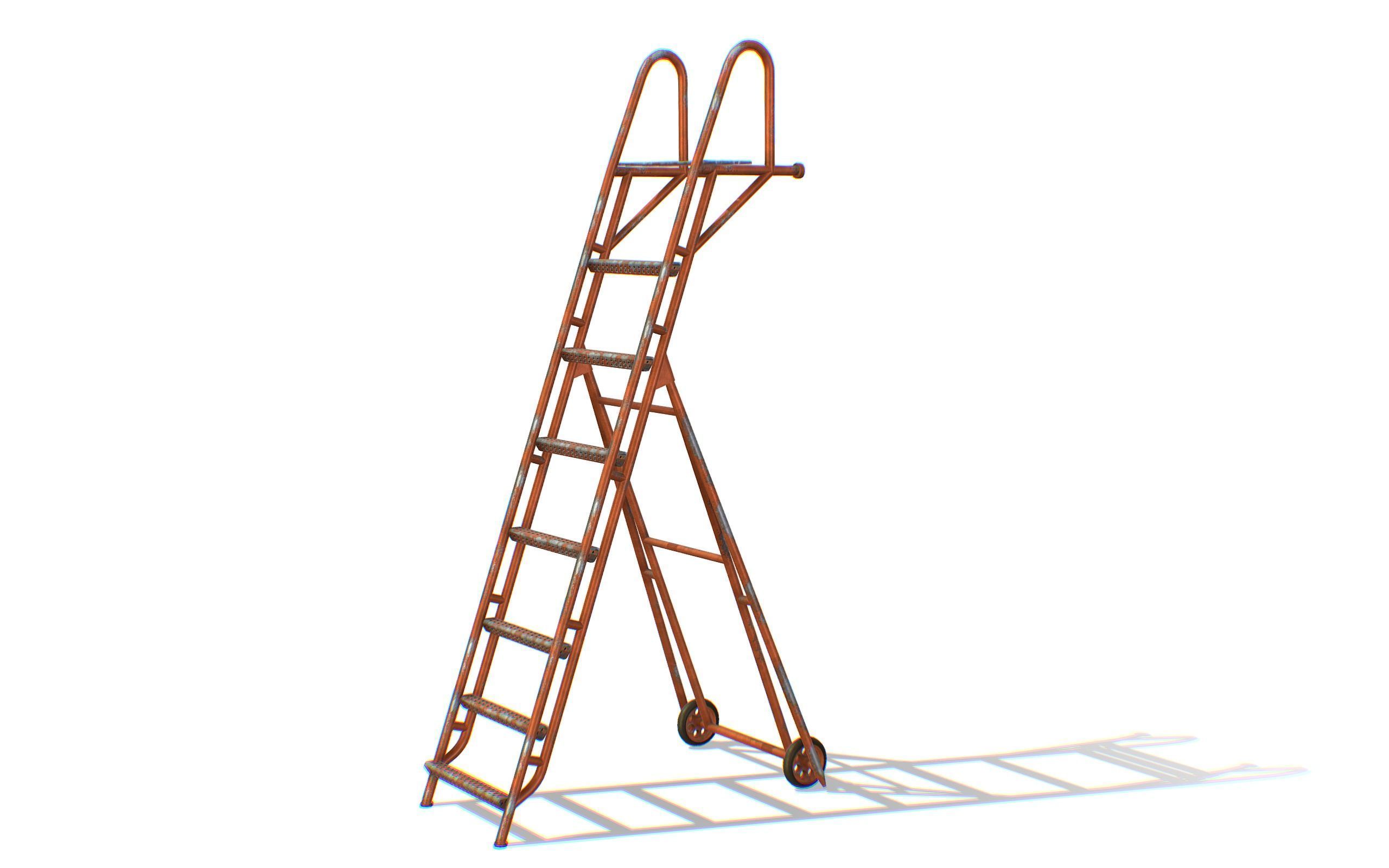 Red Steel Ladder Wheels Aircraft Maintenance Lowpoly 3D Model Low-poly 3D model_5