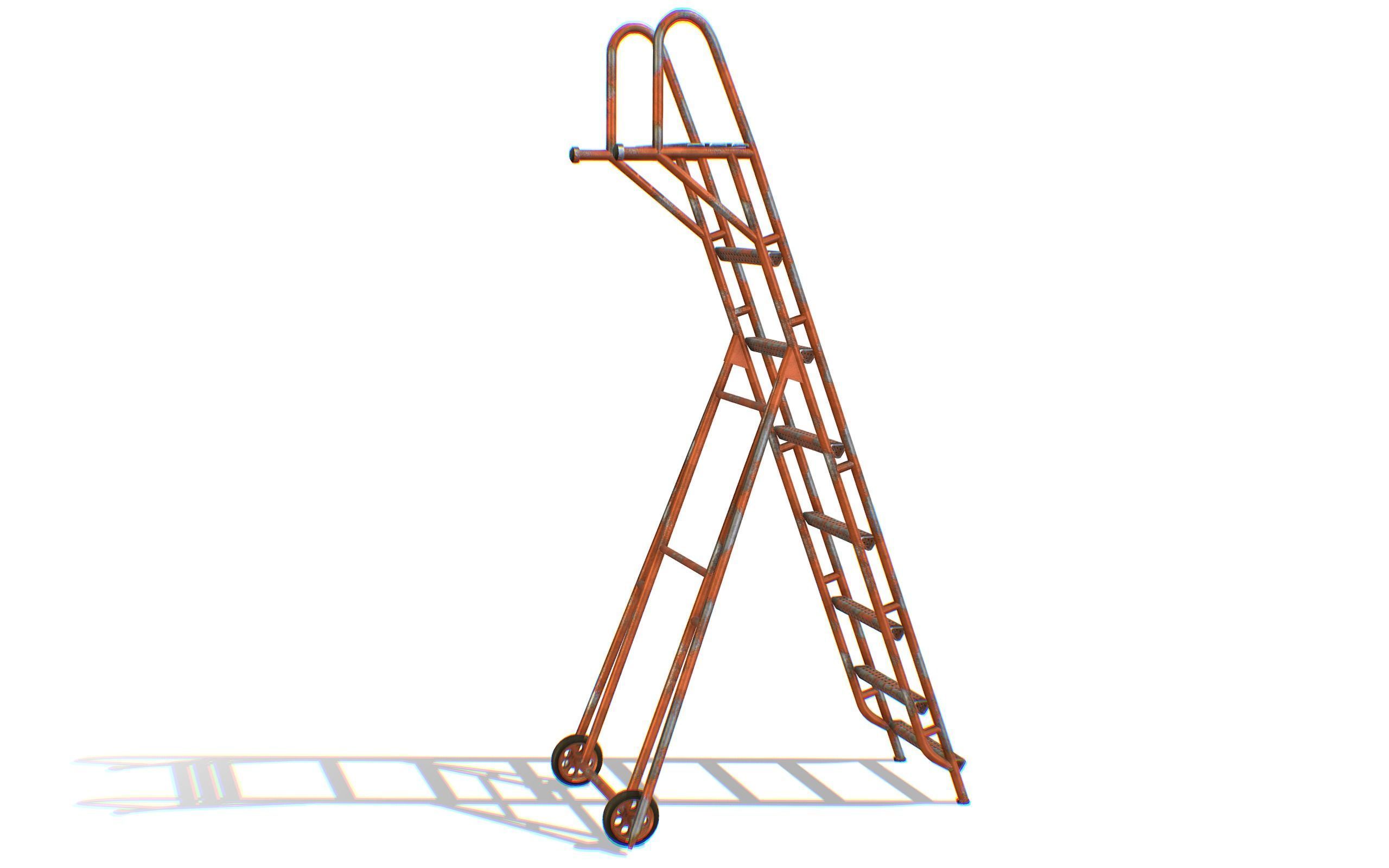 Red Steel Ladder Wheels Aircraft Maintenance Lowpoly 3D Model Low-poly 3D model_1