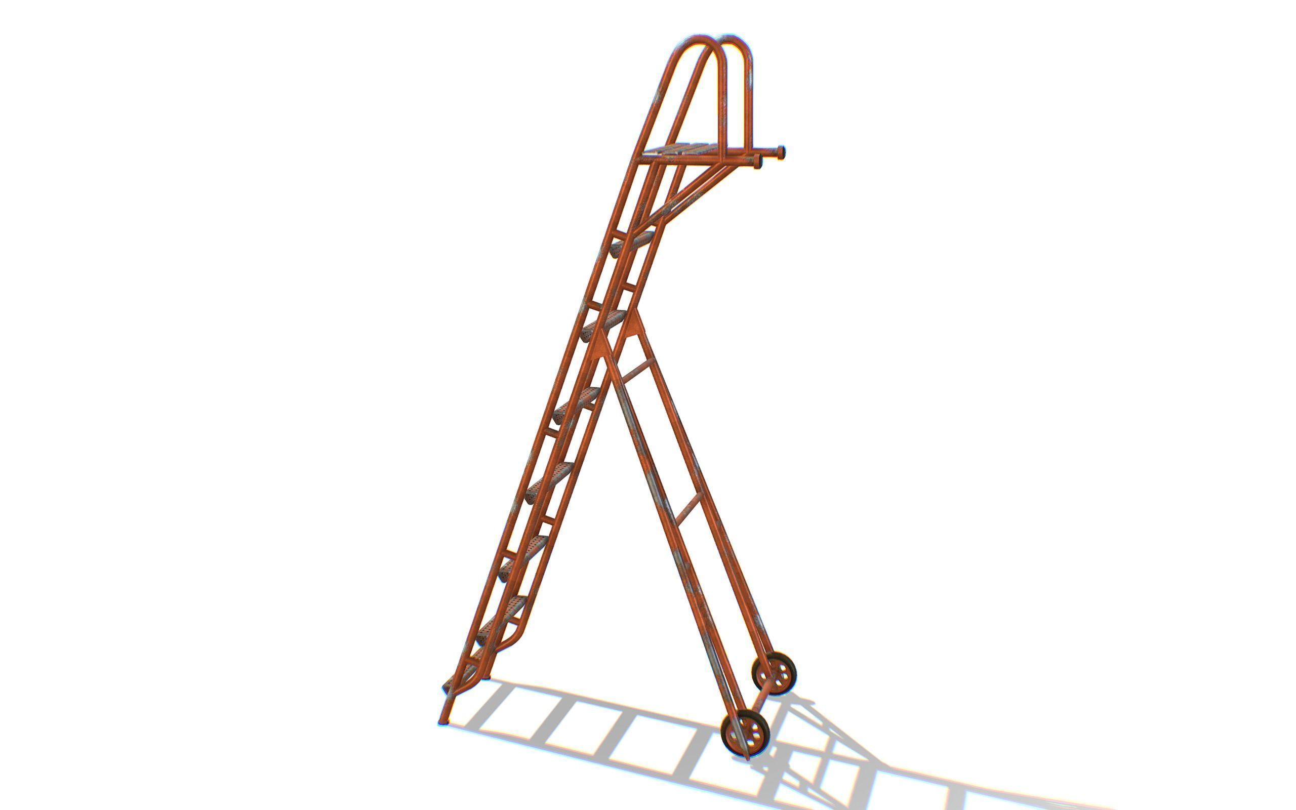 Red Steel Ladder Wheels Aircraft Maintenance Lowpoly 3D Model Low-poly 3D model_4