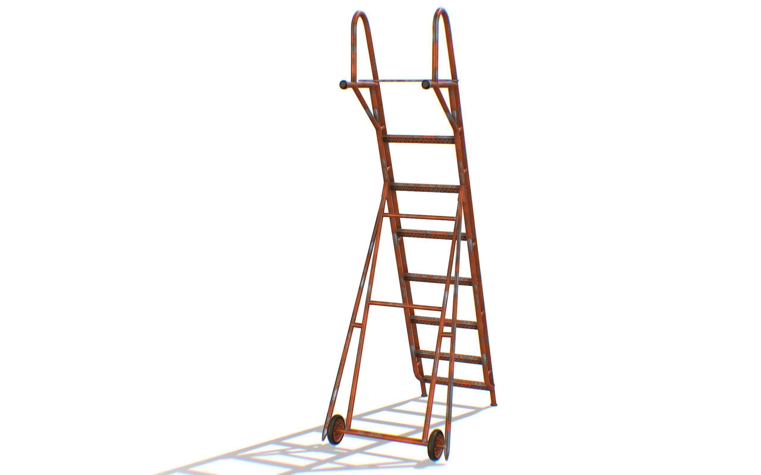 Red Steel Ladder Wheels Aircraft Maintenance Lowpoly 3D Model Low-poly 3D model_2