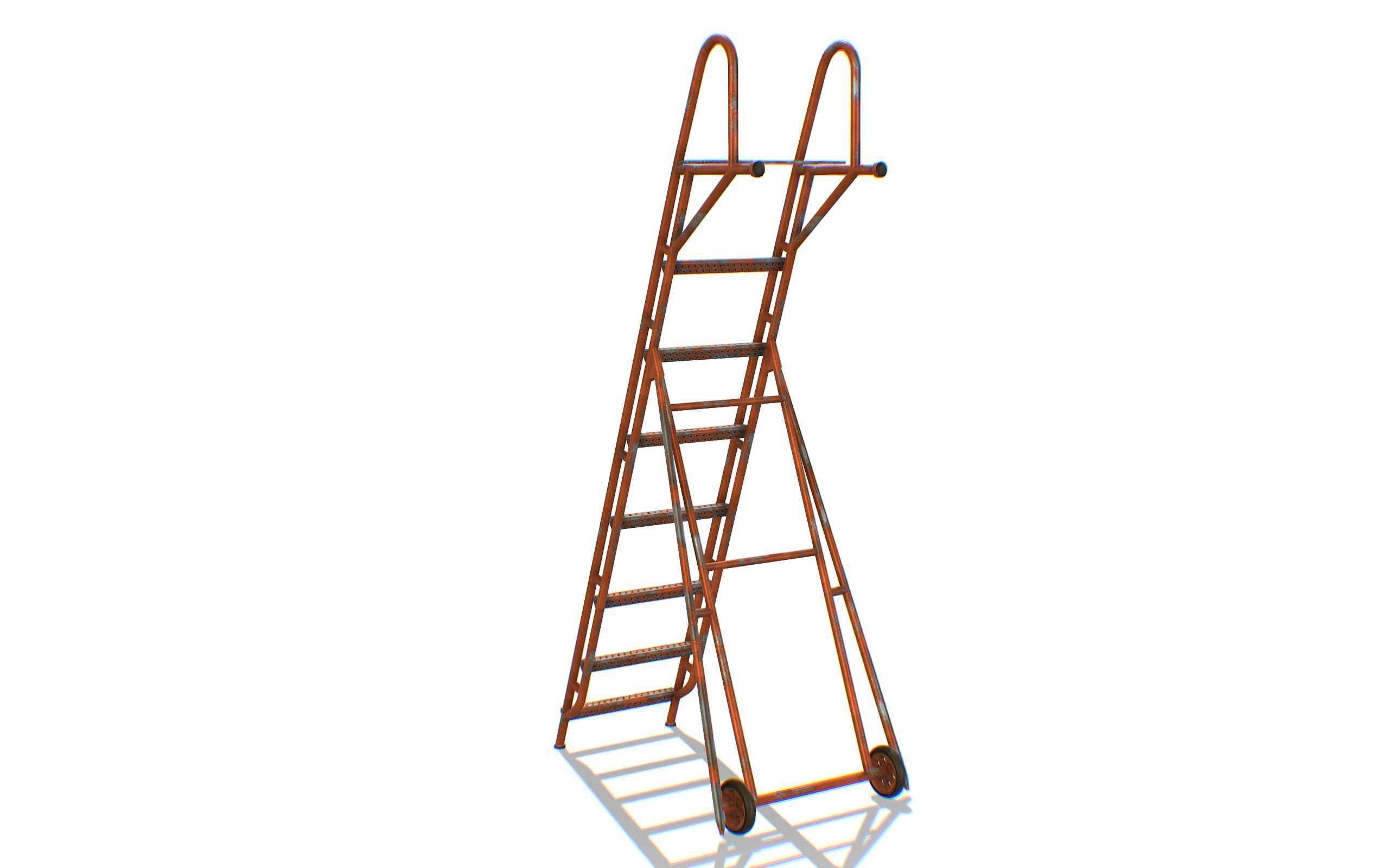 Red Steel Ladder Wheels Aircraft Maintenance Lowpoly 3D Model Low-poly 3D model_3