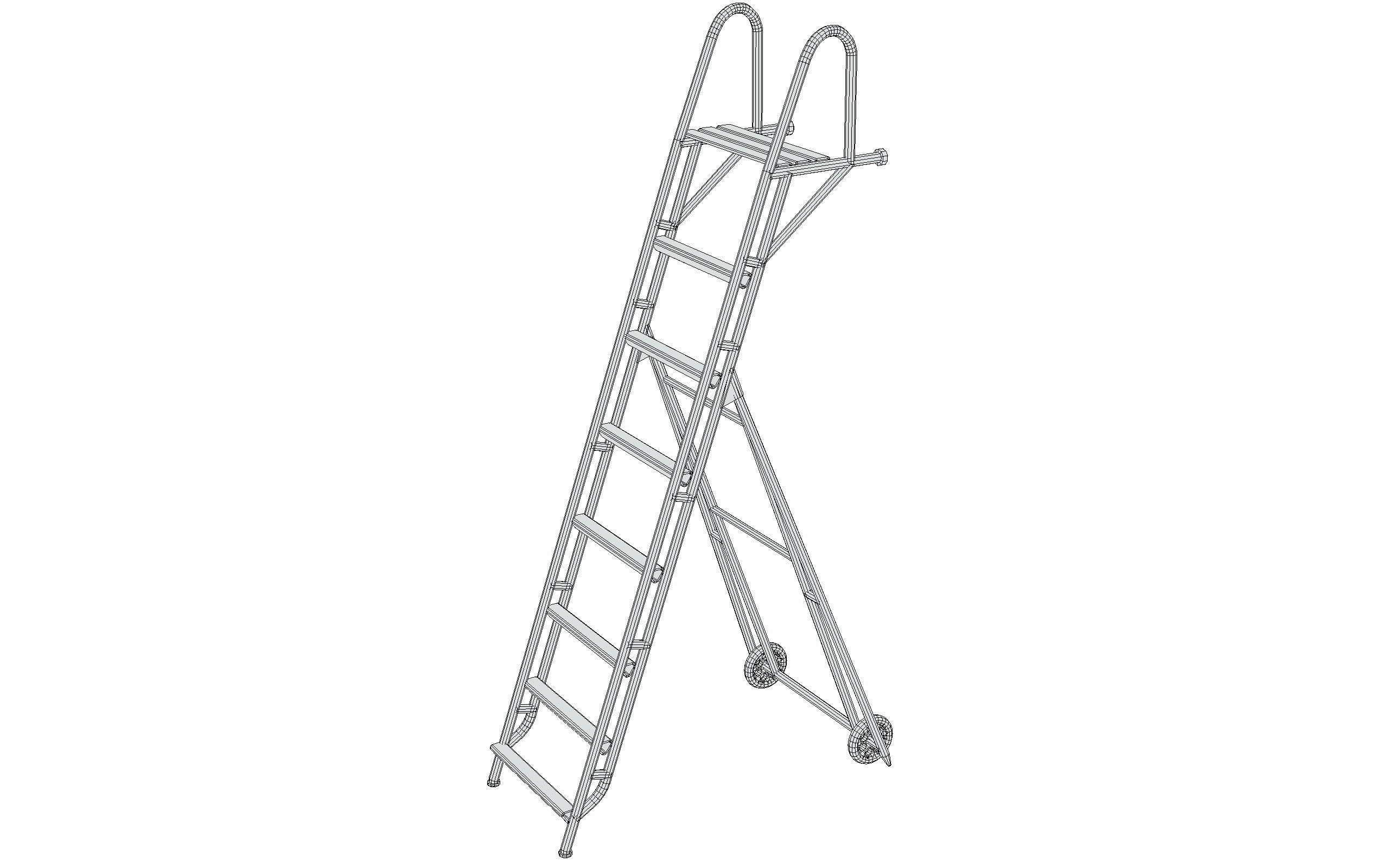 Red Steel Ladder Wheels Aircraft Maintenance Lowpoly 3D Model Low-poly 3D model_10