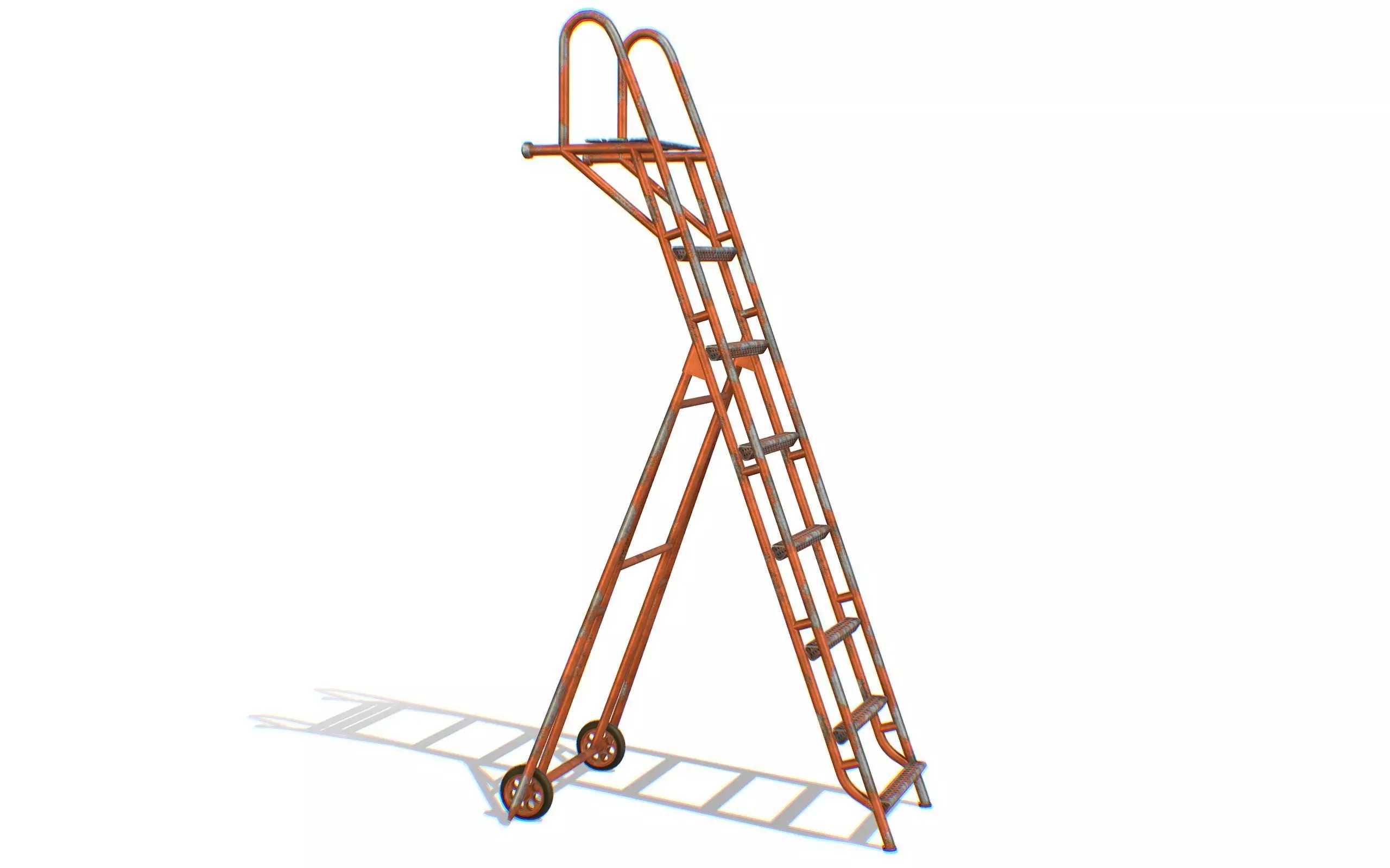 Red Steel Ladder Wheels Aircraft Maintenance Lowpoly 3D Model Low-poly 3D model_0