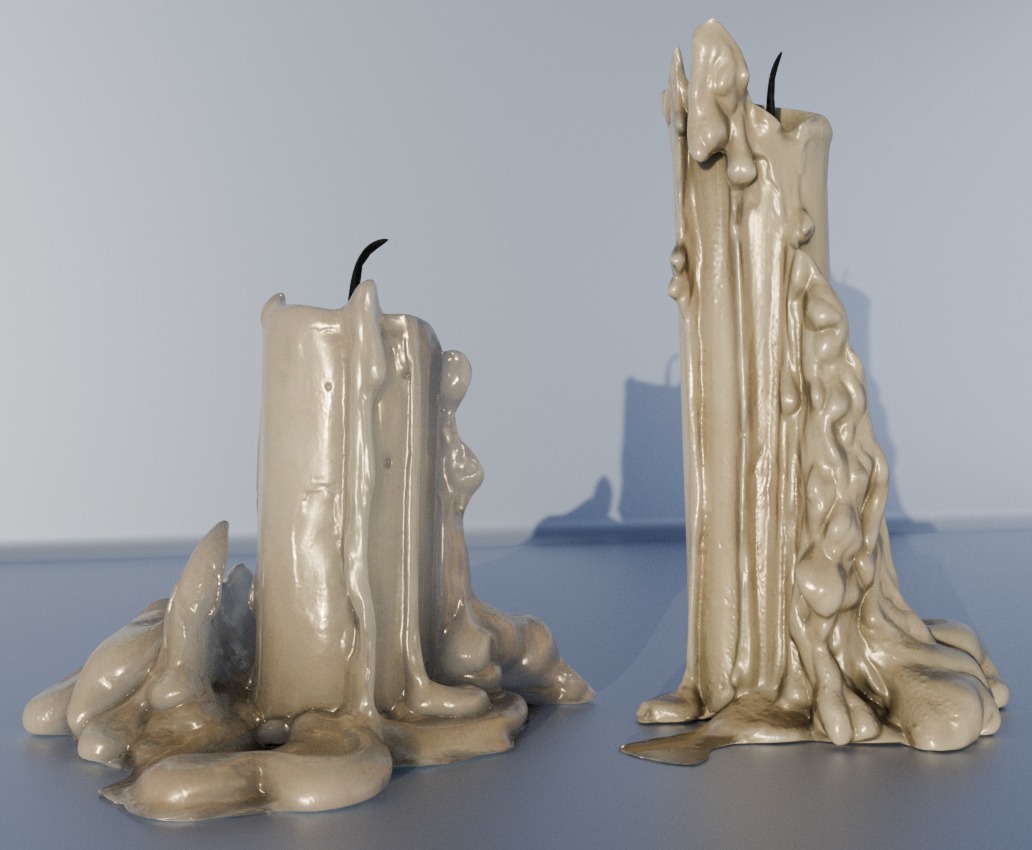 4K High Polly Melted Candles Pack 3D model_1