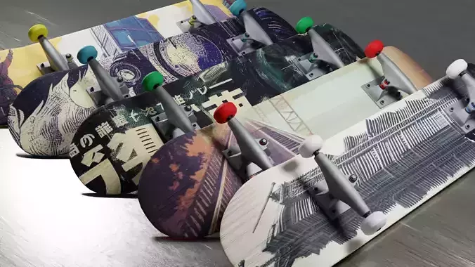 Realistic skateboards AssetPack Low-poly 3D model