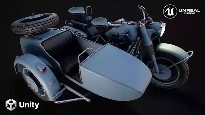 Motorcycle with sidcar Low-poly 3D model