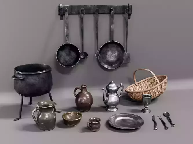 medieval kitchen and dining tools - asset pack 3D model