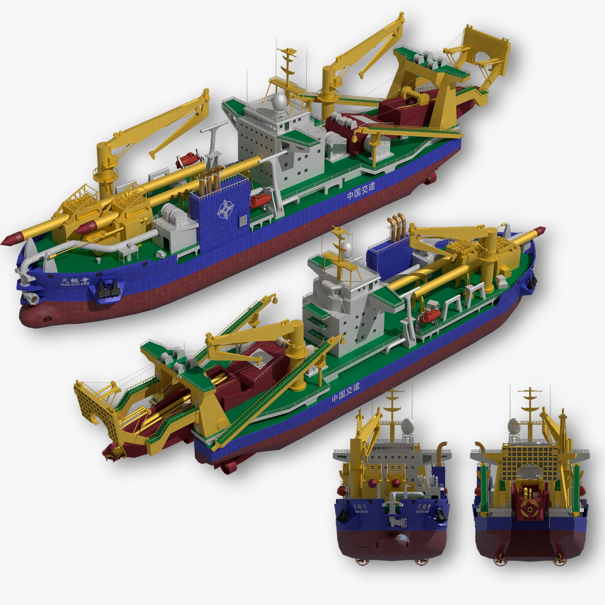 Tiankun Heavy-duty Self-propelled Cutter Suction Dredger 3D model_1