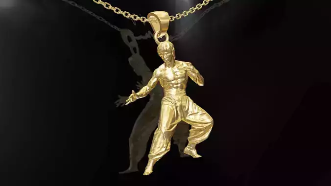 Bruce Lee Statue Sculpture pendant jewelry gold 3D print model 3D print model