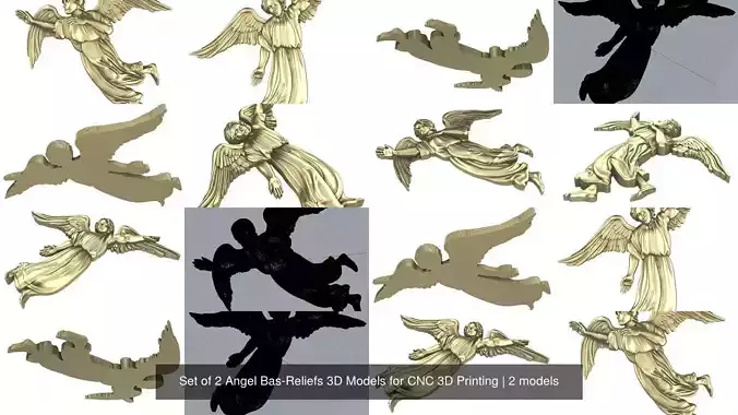 Set of 2 Angel Bas-Reliefs 3D Models for CNC 3D Printing