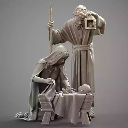 Nativity with Mary Baby Jesus and Joseph holding a lantern 3D print model