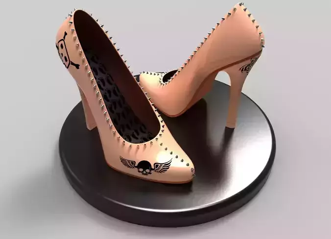 Edgy High Heel Stilettos with Skull and Crossbones Design Low-poly 3D model