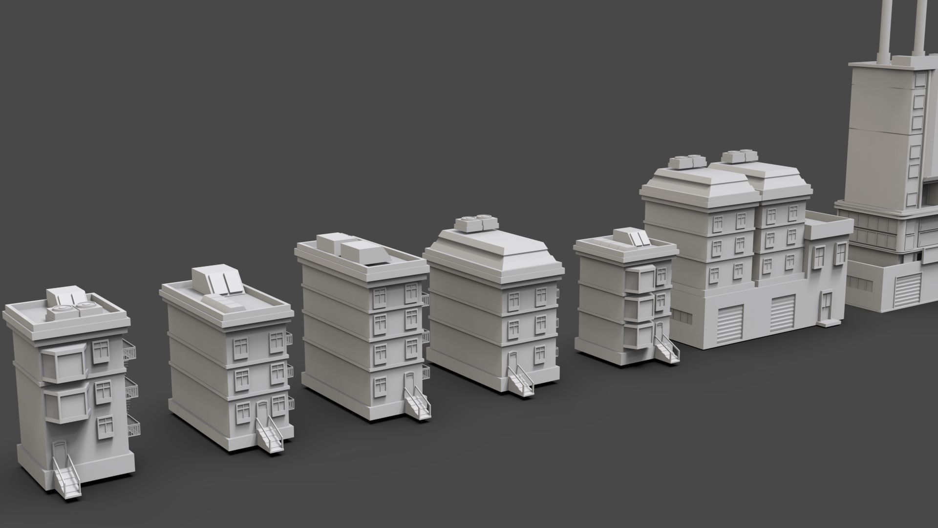 Low Poly City Buildings Pack Of 140 - Game Ready - Untextured  Low-poly 3D model_15