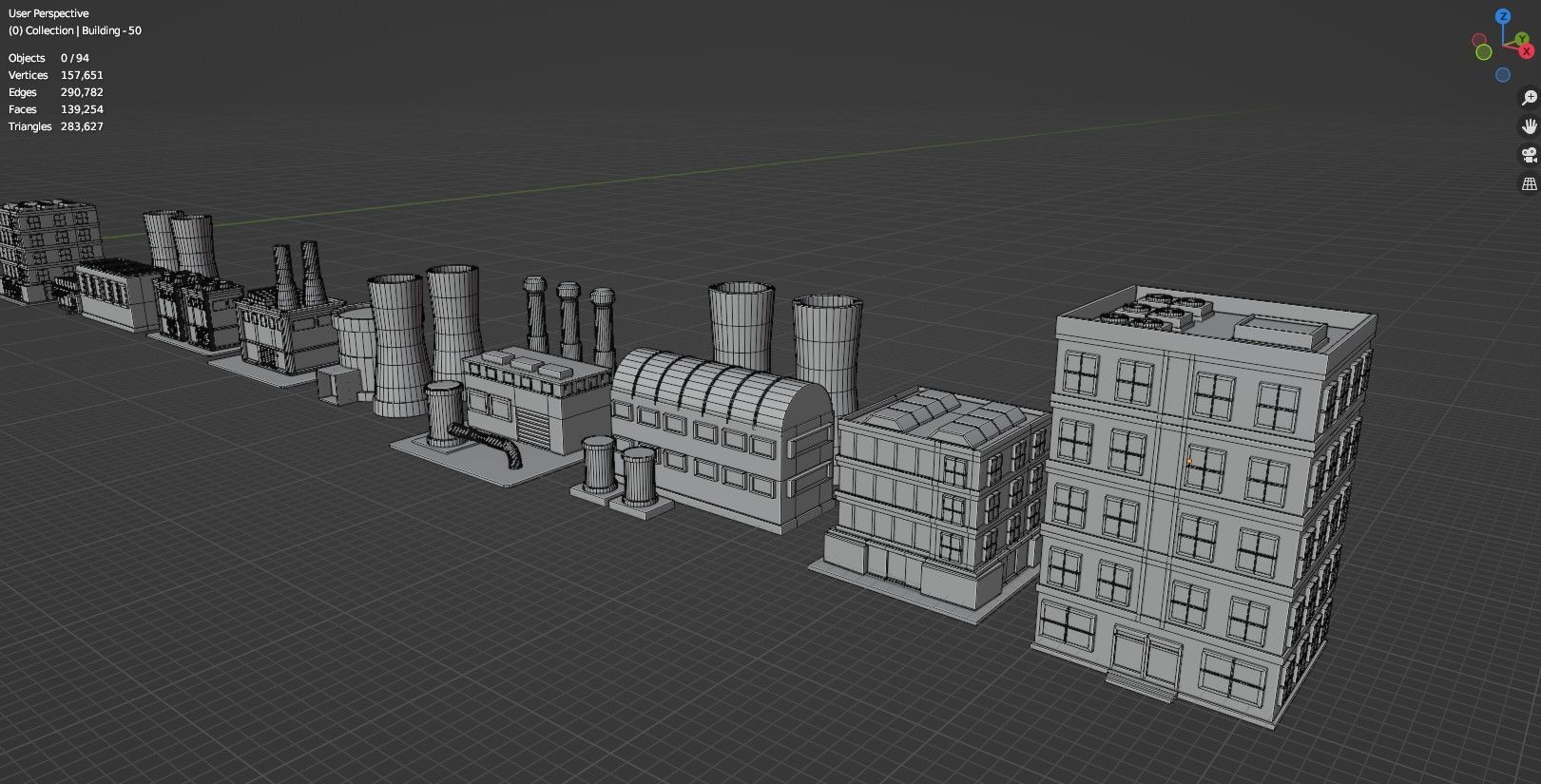 Low Poly City Buildings Pack Of 140 - Game Ready - Untextured  Low-poly 3D model_71