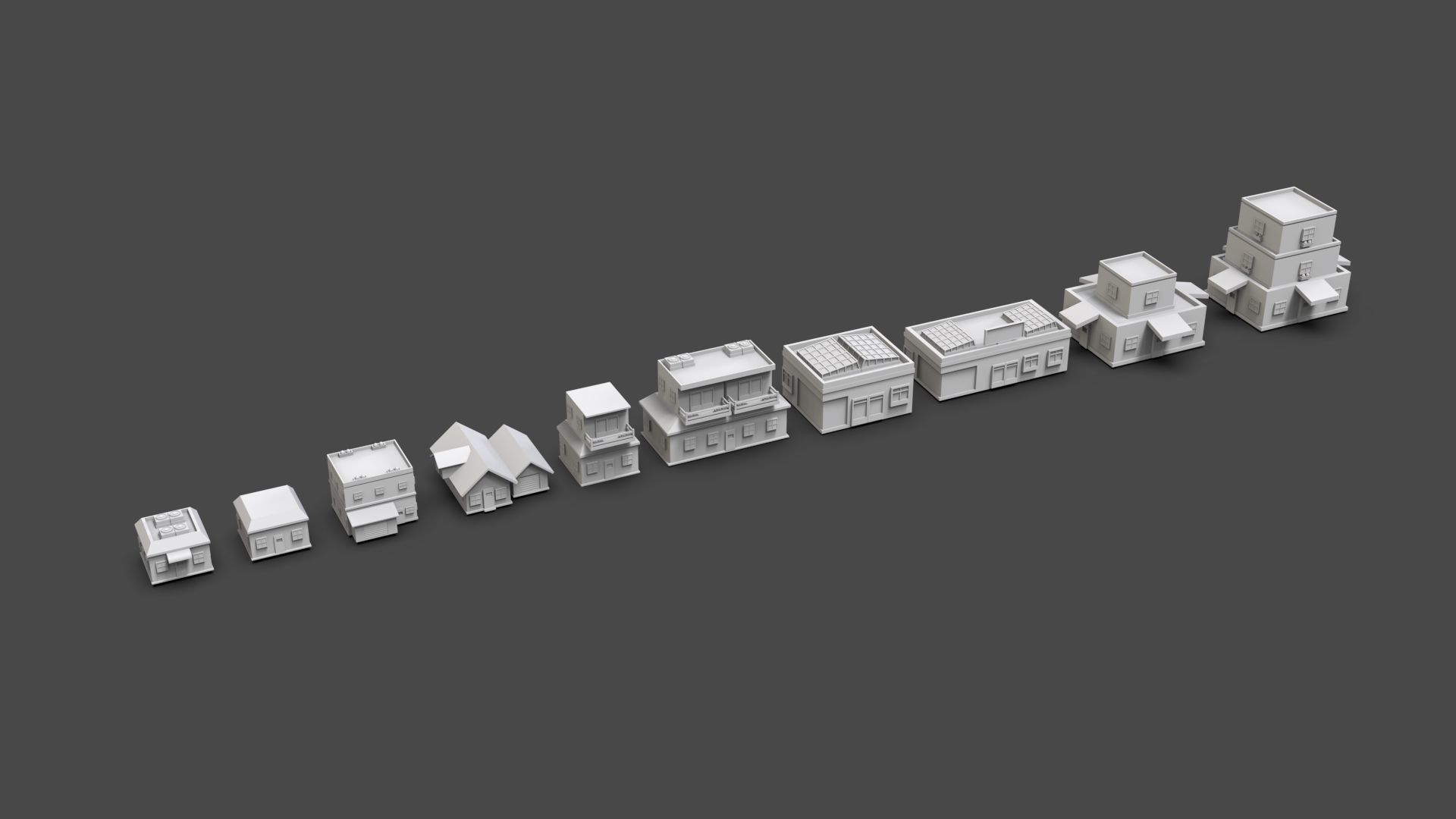 Low Poly City Buildings Pack Of 140 - Game Ready - Untextured  Low-poly 3D model_39