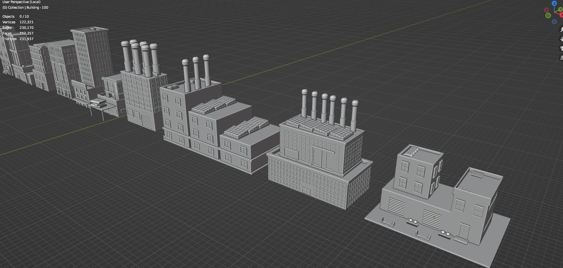 Low Poly City Buildings Pack Of 140 - Game Ready - Untextured  Low-poly 3D model_130