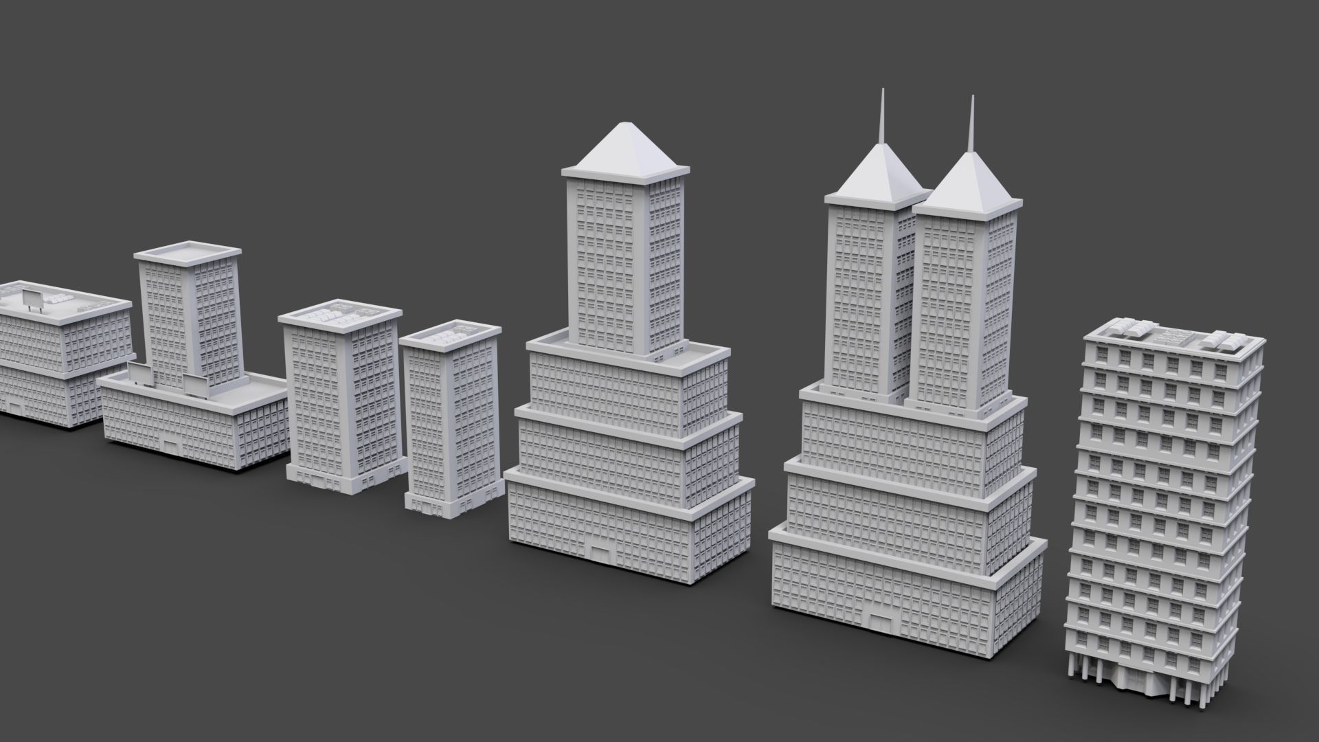 Low Poly City Buildings Pack Of 140 - Game Ready - Untextured  Low-poly 3D model_12