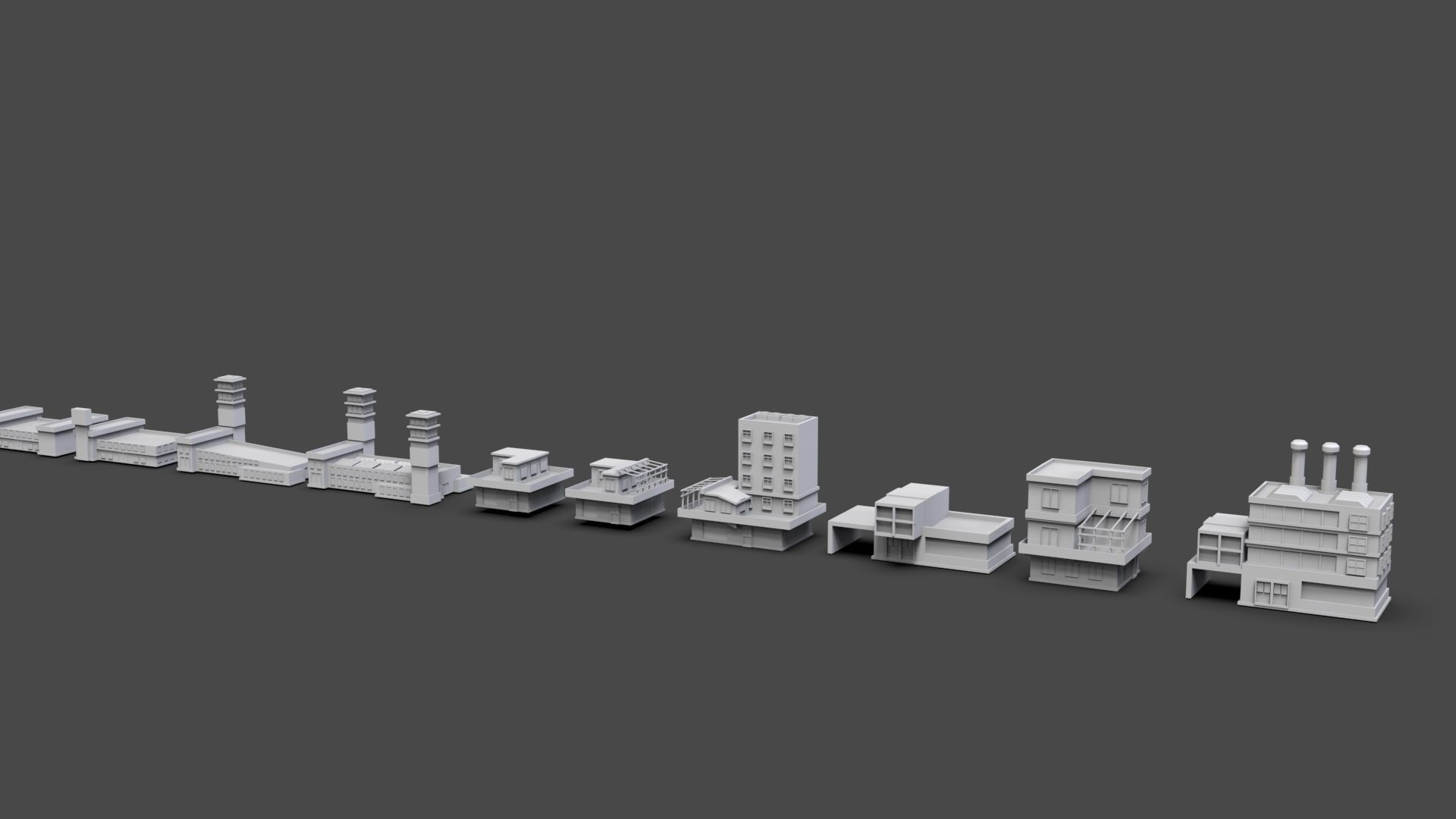 Low Poly City Buildings Pack Of 140 - Game Ready - Untextured  Low-poly 3D model_43