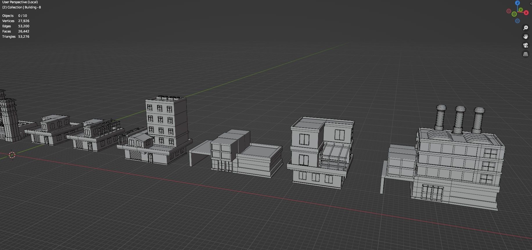 Low Poly City Buildings Pack Of 140 - Game Ready - Untextured  Low-poly 3D model_92
