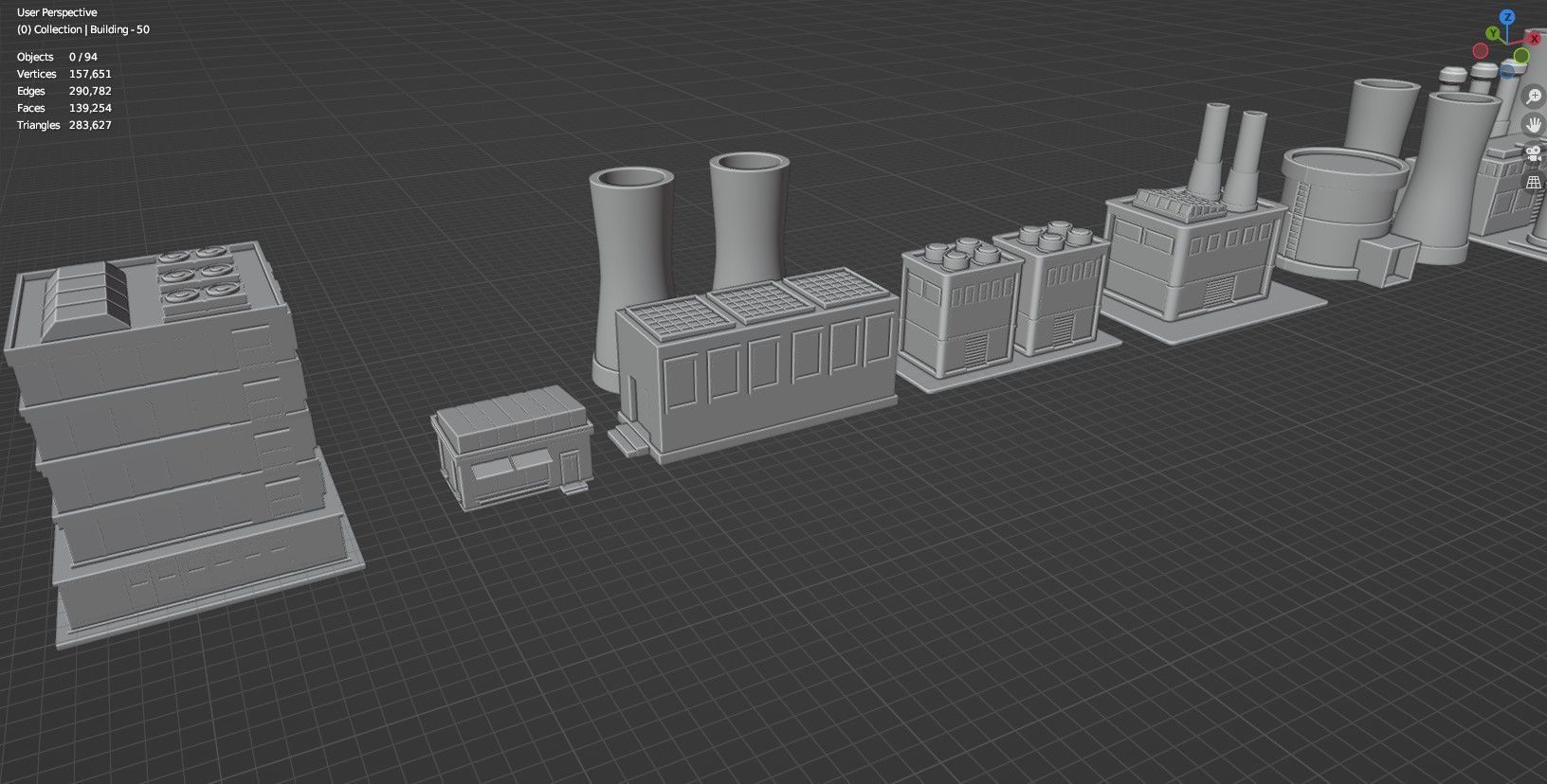 Low Poly City Buildings Pack Of 140 - Game Ready - Untextured  Low-poly 3D model_48