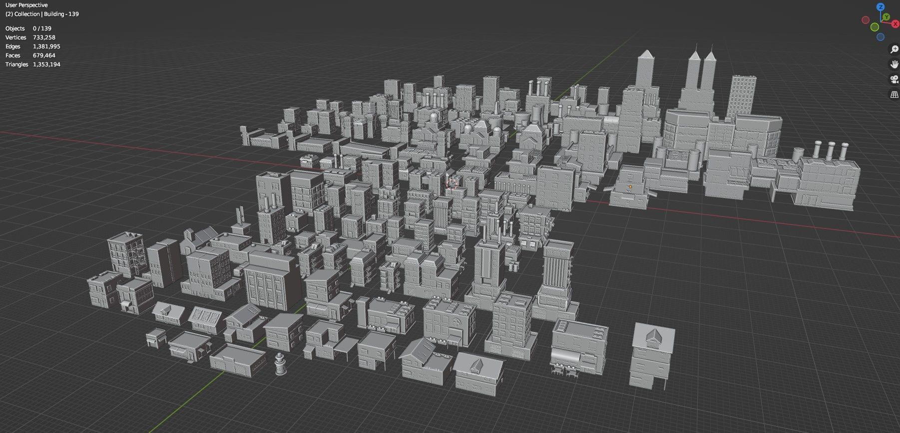 Low Poly City Buildings Pack Of 140 - Game Ready - Untextured  Low-poly 3D model_95