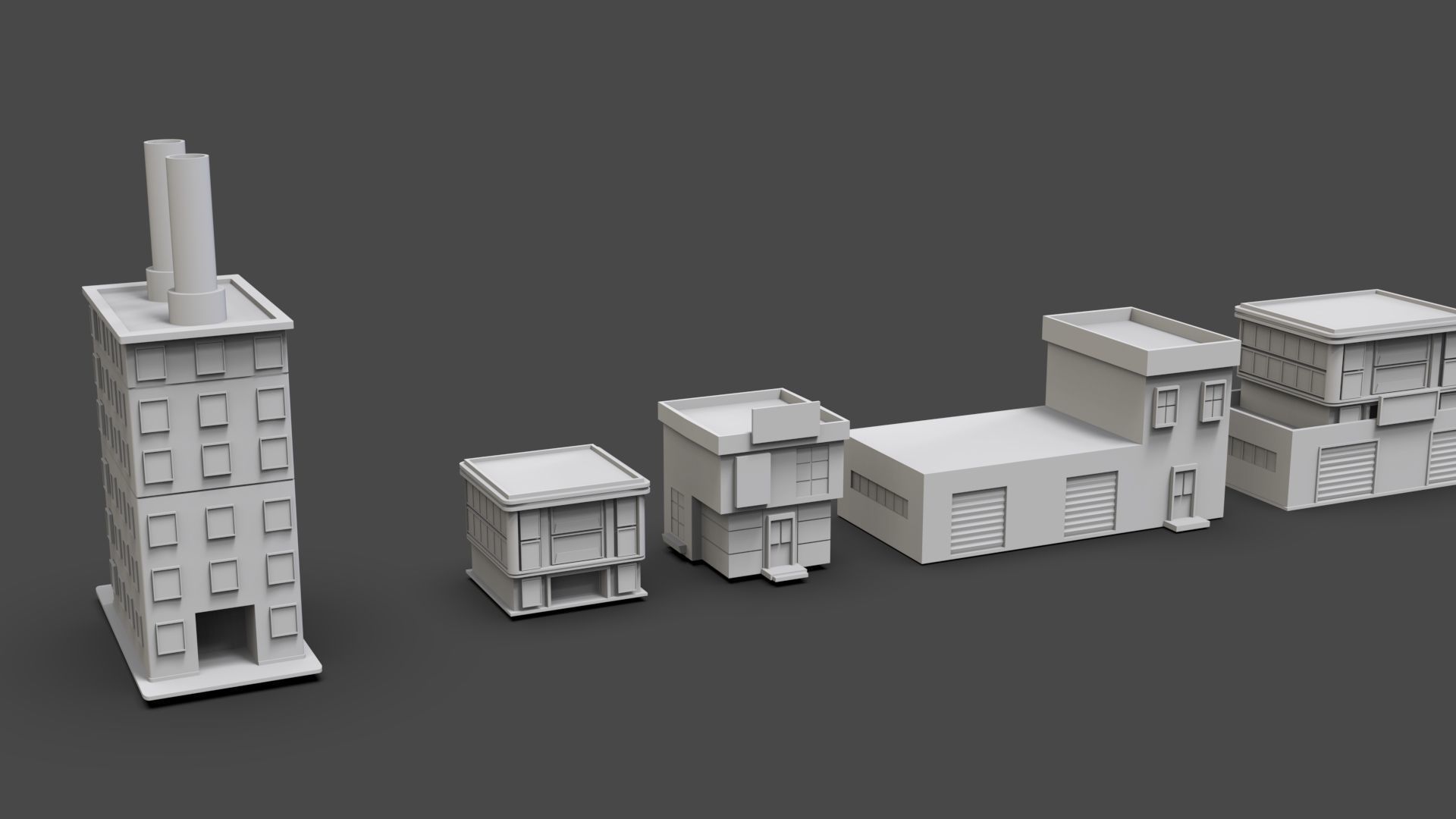 Low Poly City Buildings Pack Of 140 - Game Ready - Untextured  Low-poly 3D model_17