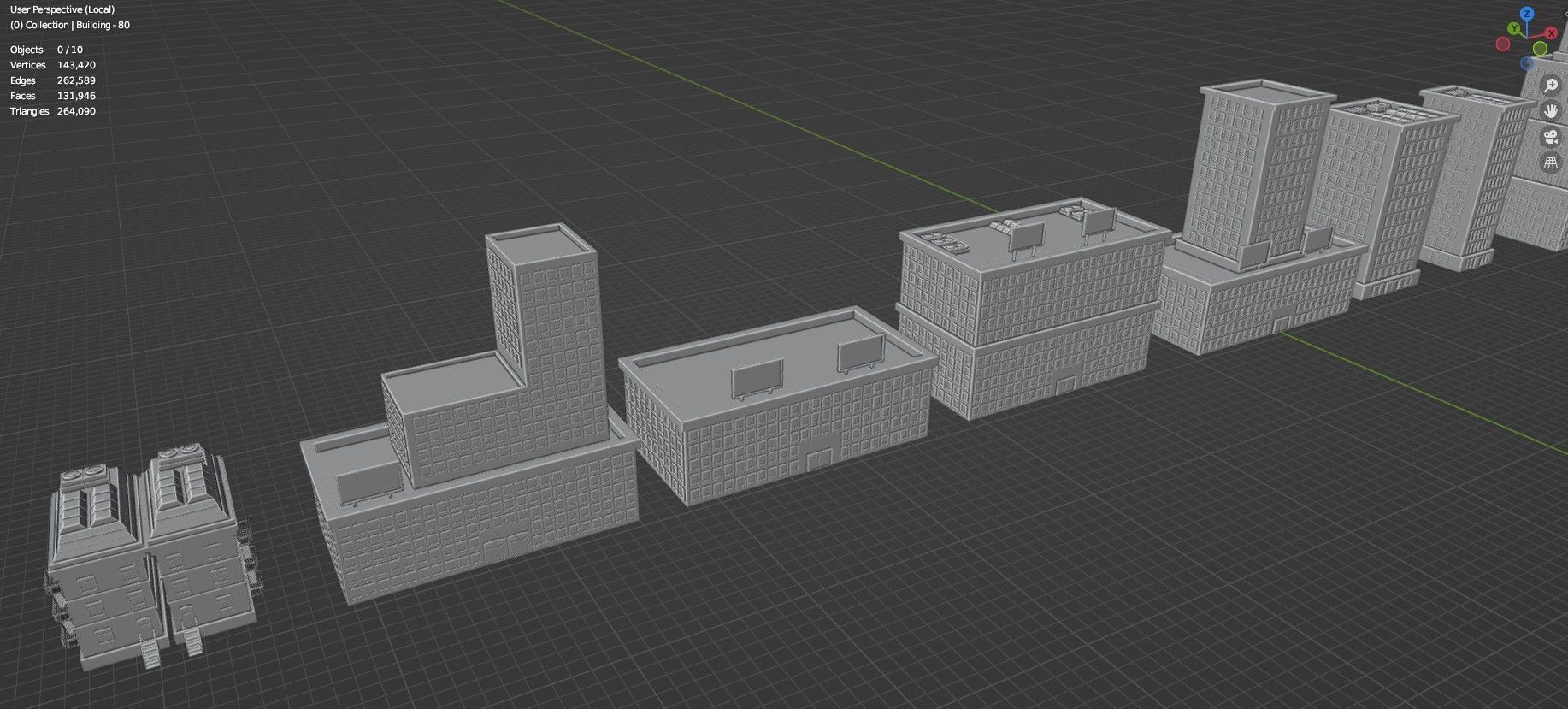 Low Poly City Buildings Pack Of 140 - Game Ready - Untextured  Low-poly 3D model_128
