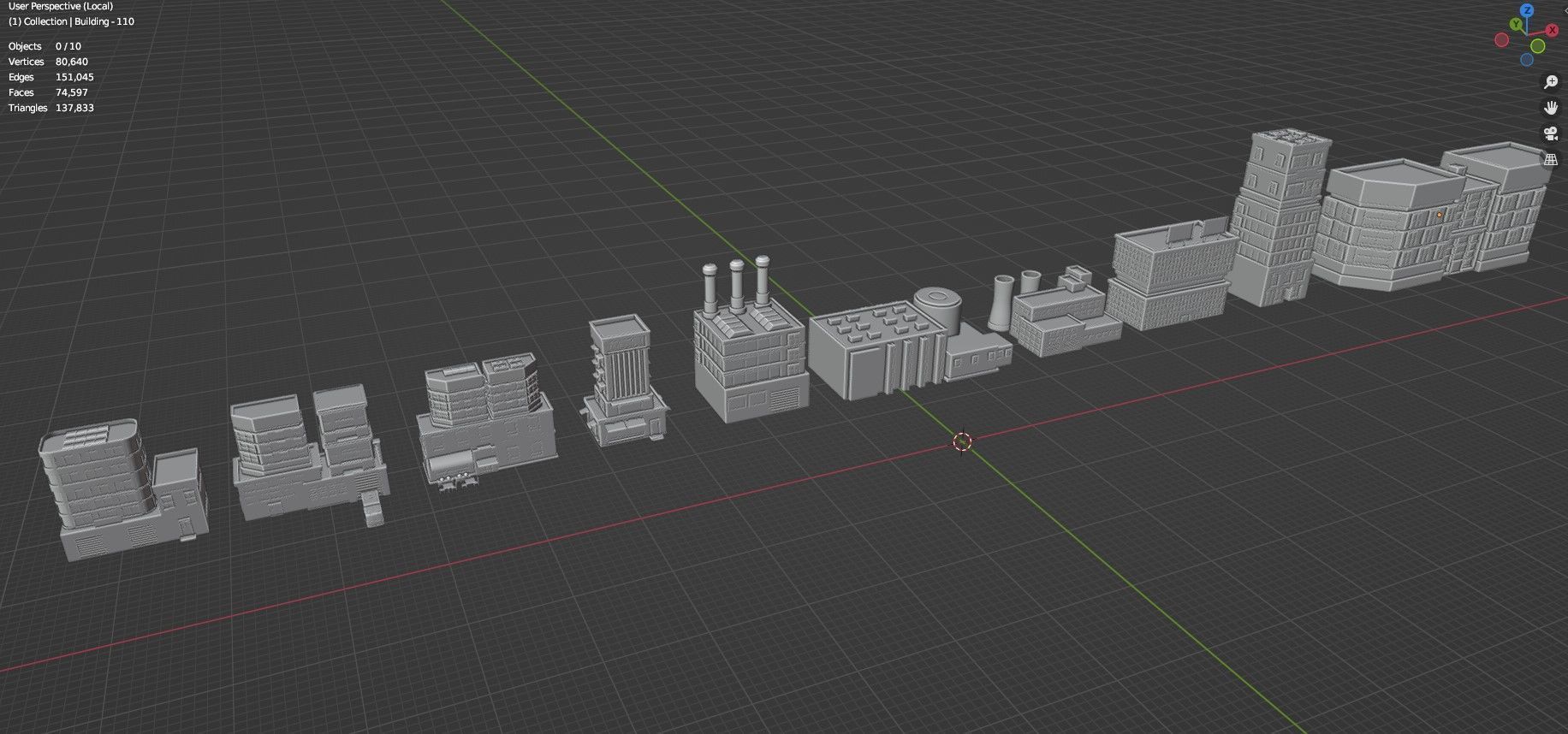 Low Poly City Buildings Pack Of 140 - Game Ready - Untextured  Low-poly 3D model_22
