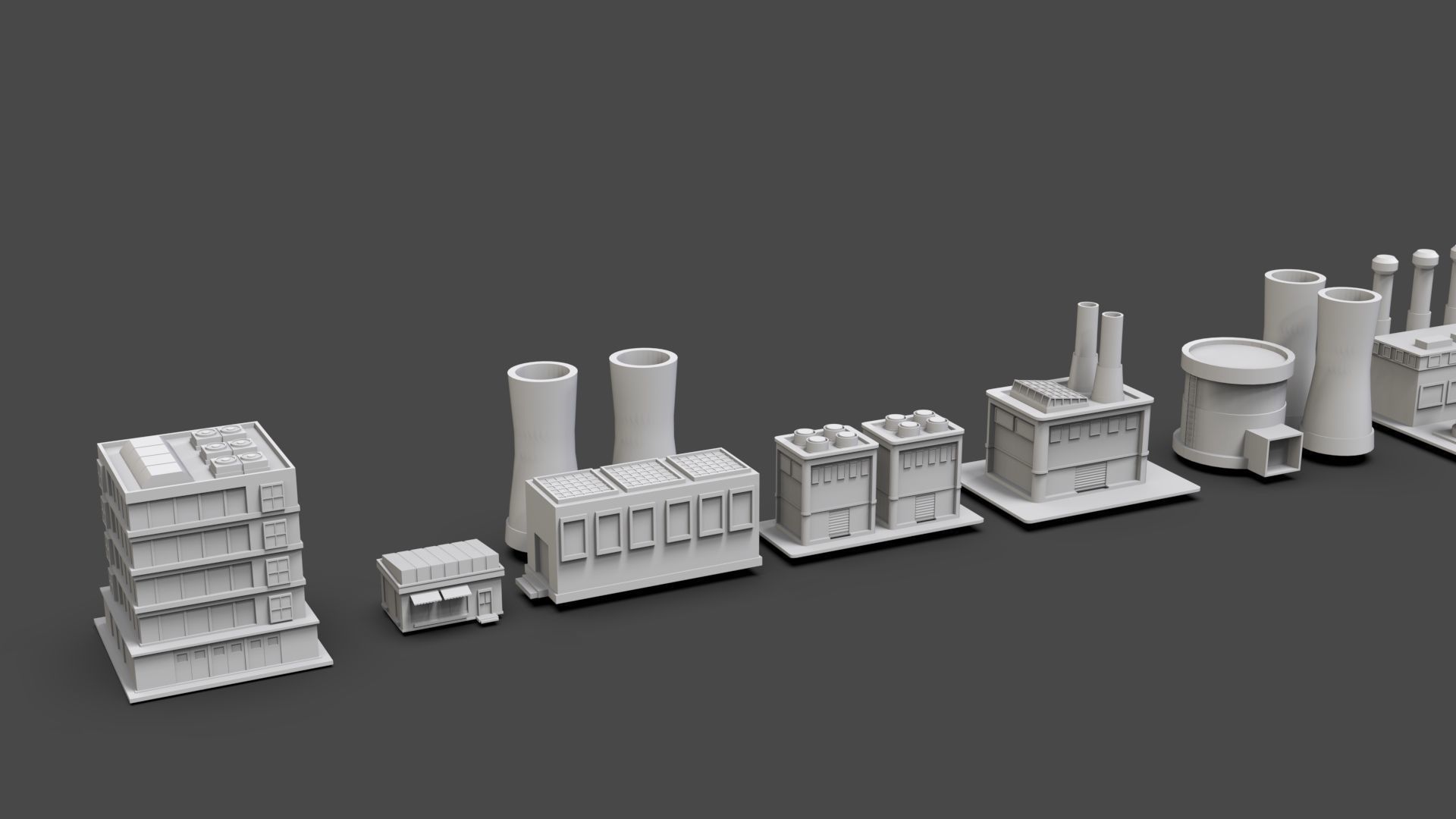Low Poly City Buildings Pack Of 140 - Game Ready - Untextured  Low-poly 3D model_14