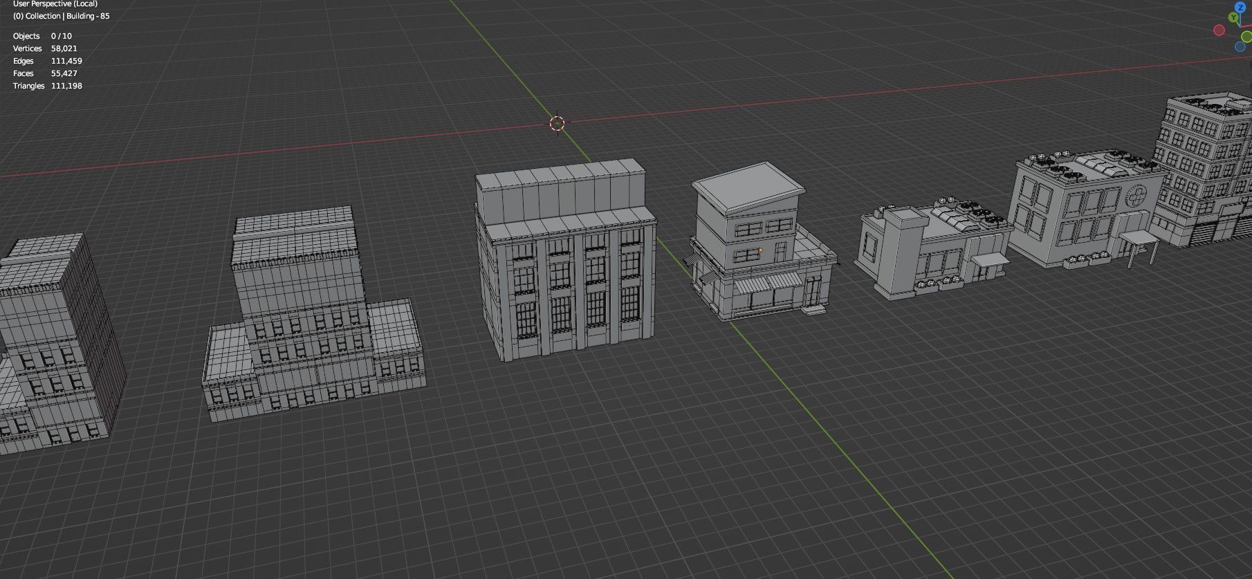 Low Poly City Buildings Pack Of 140 - Game Ready - Untextured  Low-poly 3D model_65