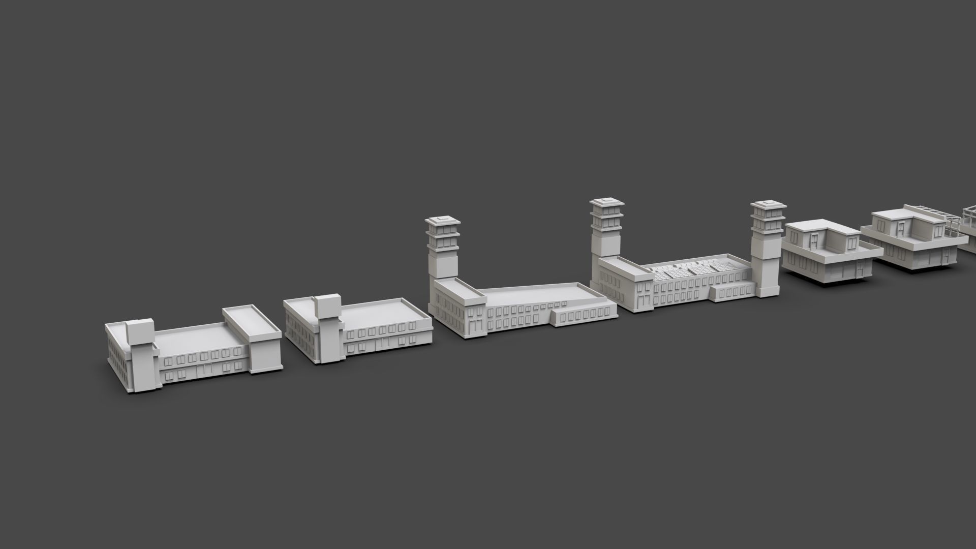 Low Poly City Buildings Pack Of 140 - Game Ready - Untextured  Low-poly 3D model_38