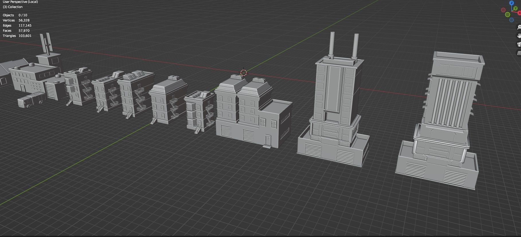 Low Poly City Buildings Pack Of 140 - Game Ready - Untextured  Low-poly 3D model_57