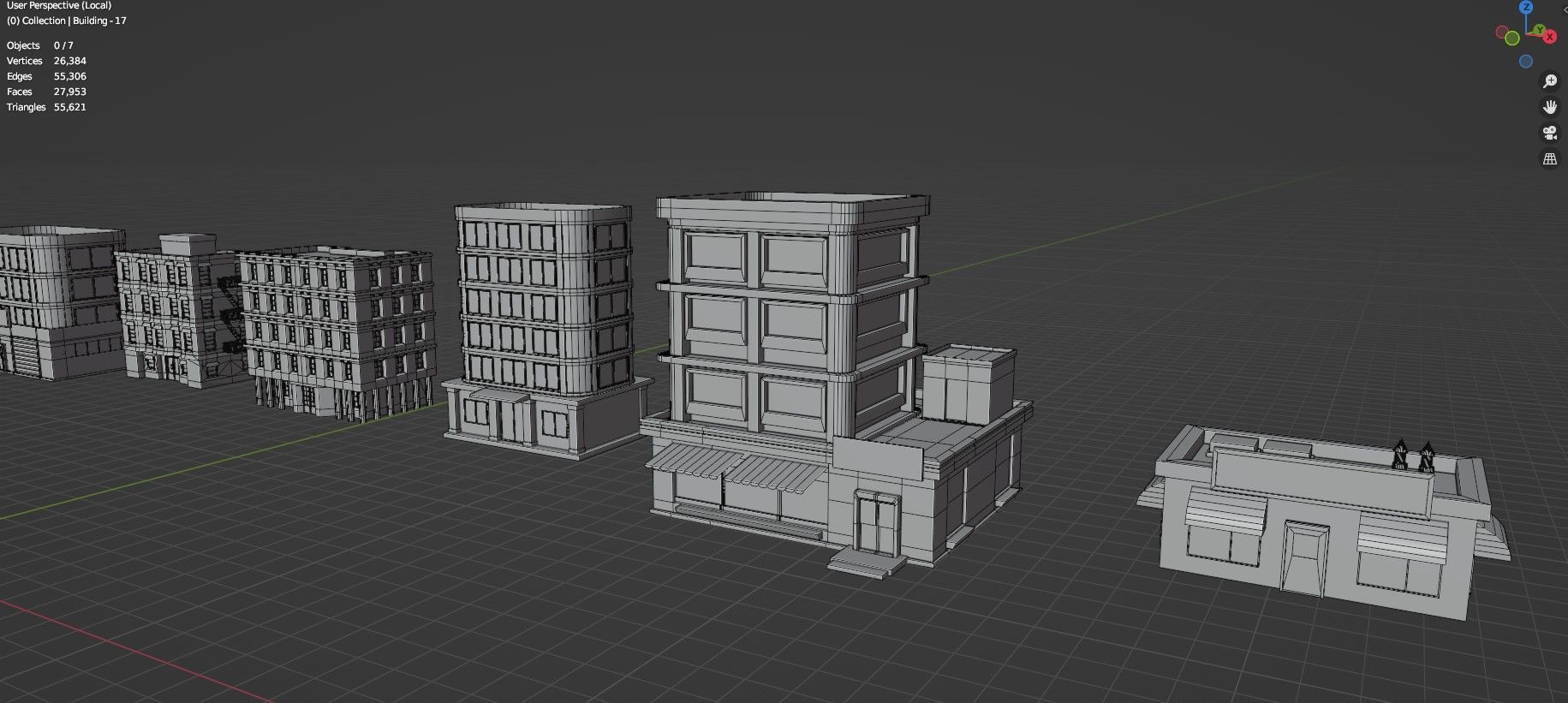 Low Poly City Buildings Pack Of 140 - Game Ready - Untextured  Low-poly 3D model_119