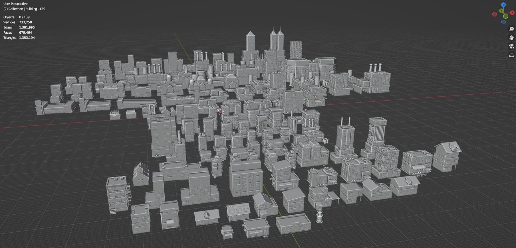 Low Poly City Buildings Pack Of 140 - Game Ready - Untextured  Low-poly 3D model_86