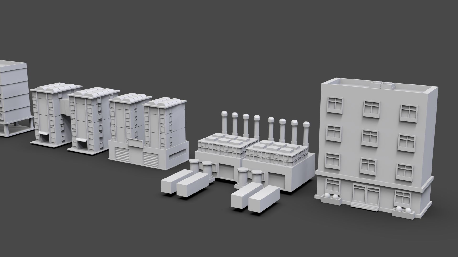Low Poly City Buildings Pack Of 140 - Game Ready - Untextured  Low-poly 3D model_29