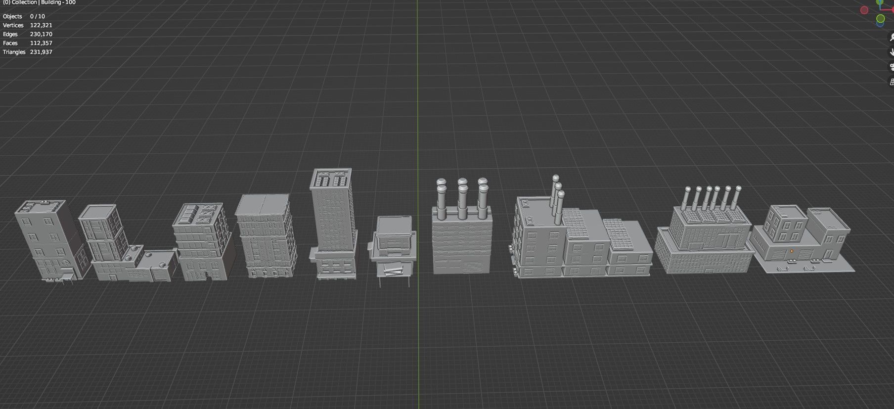 Low Poly City Buildings Pack Of 140 - Game Ready - Untextured  Low-poly 3D model_123