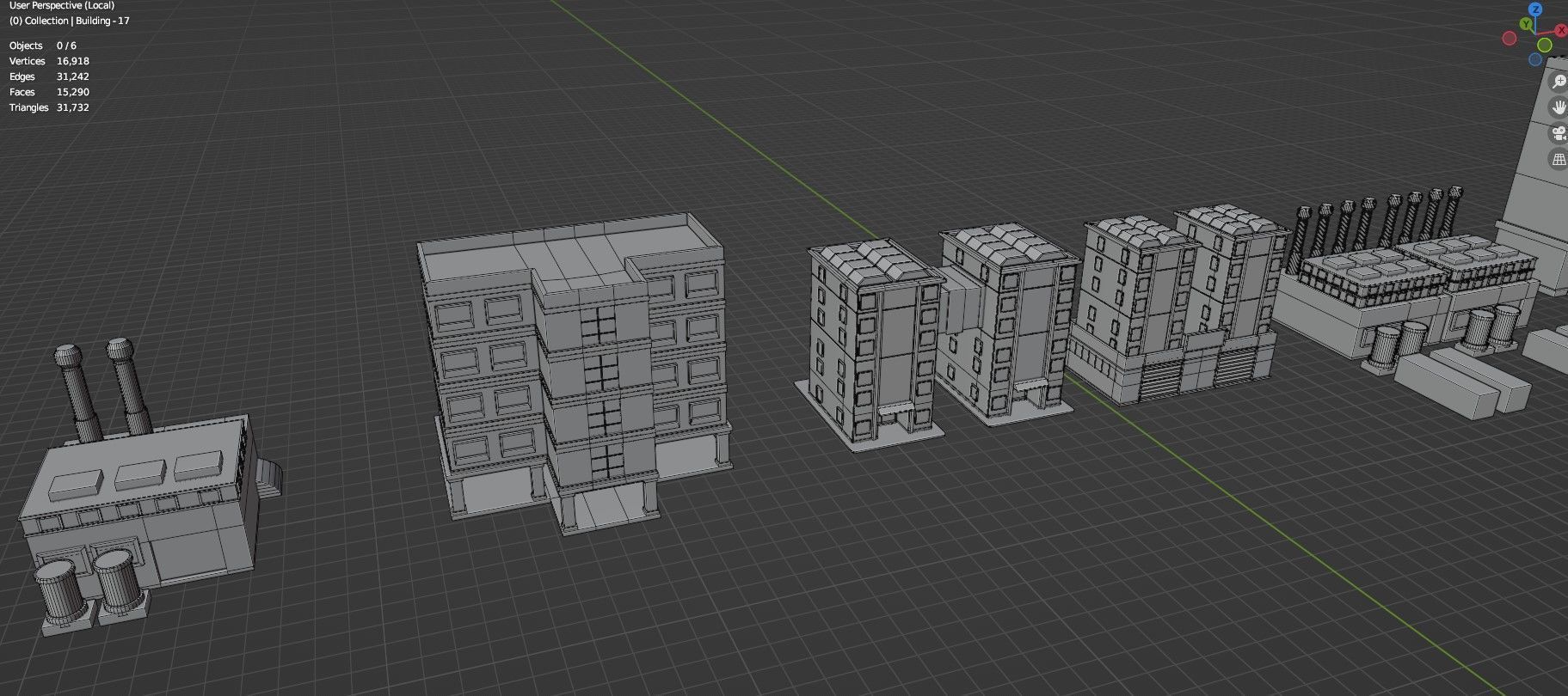 Low Poly City Buildings Pack Of 140 - Game Ready - Untextured  Low-poly 3D model_52