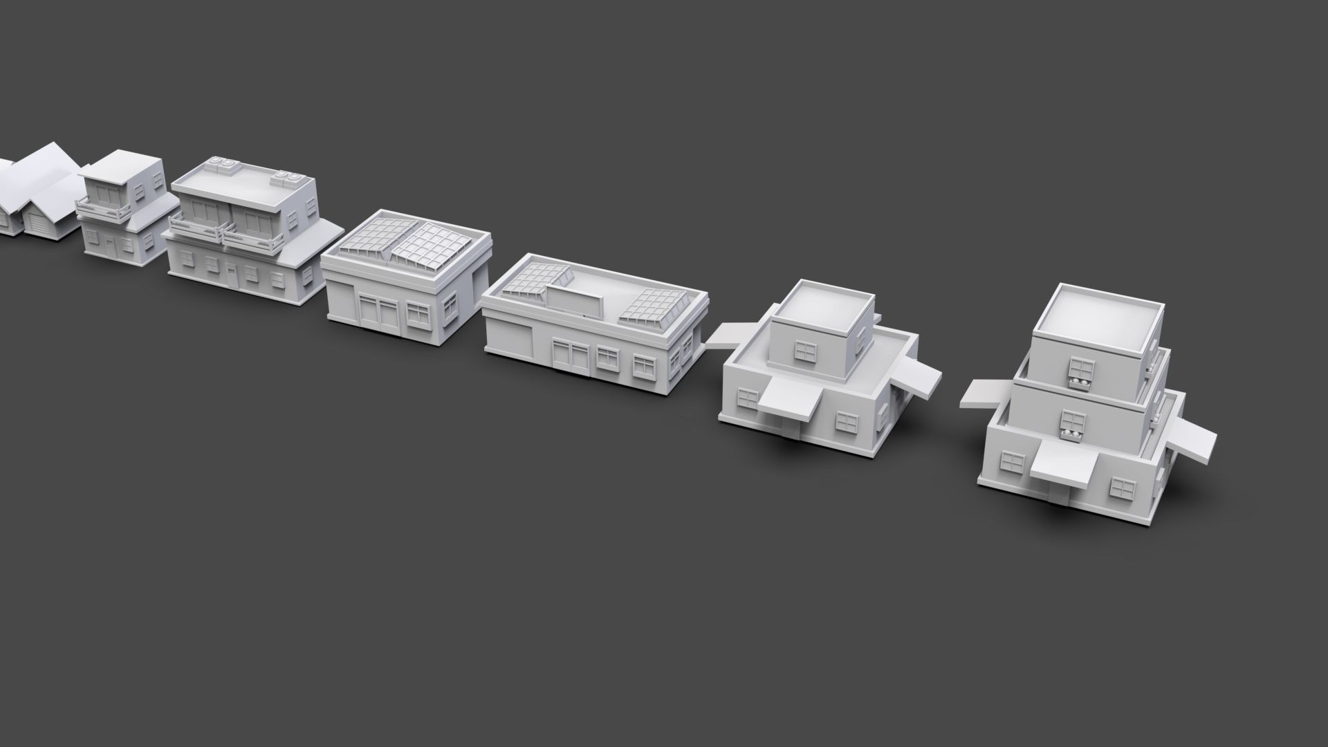 Low Poly City Buildings Pack Of 140 - Game Ready - Untextured  Low-poly 3D model_41