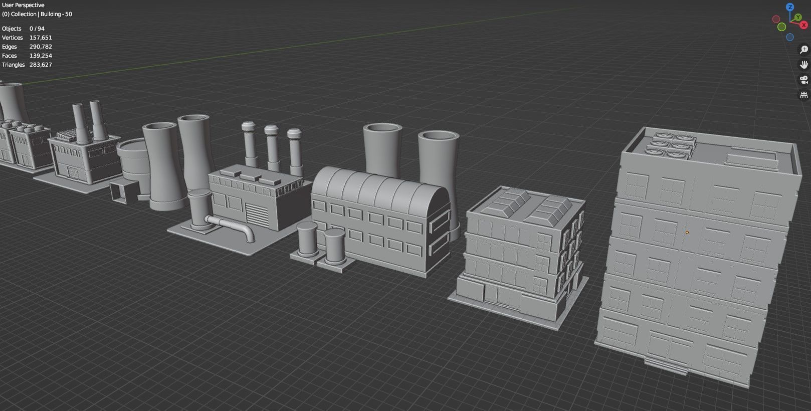 Low Poly City Buildings Pack Of 140 - Game Ready - Untextured  Low-poly 3D model_51